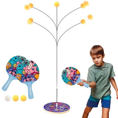 Tafeltennis Trainingsset - Verstelbare Hoogte, Elastische Schacht, Ping Pong Trainingsapparatuur met Cartoonpatroon voor Volwassenen en Kinderen