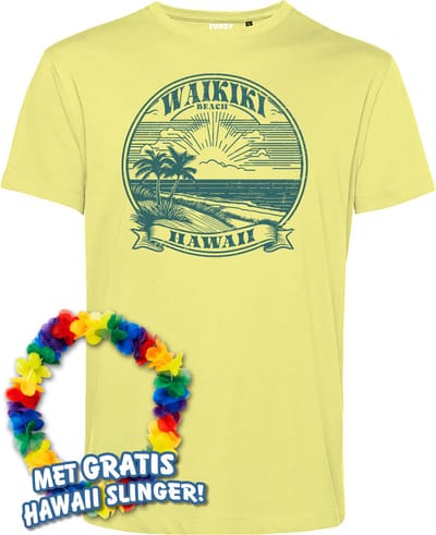 T-shirt Waikiki Beach | Toppers in Concert 2024 | Club Tropicana | Hawaii Shirt | Ibiza Kleding | Lichtgeel | maat XS