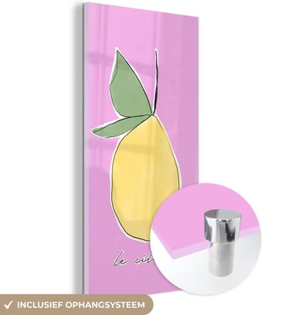 MuchoWow® Glasschilderij 60x120 cm - Schilderij acrylglas - Citroen - Fruit - Pastel - Foto op glas - Schilderijen