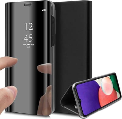 Hoesje geschikt voor Samsung Galaxy A22 5G - Bookcase Zwart - Spiegel Hoesje