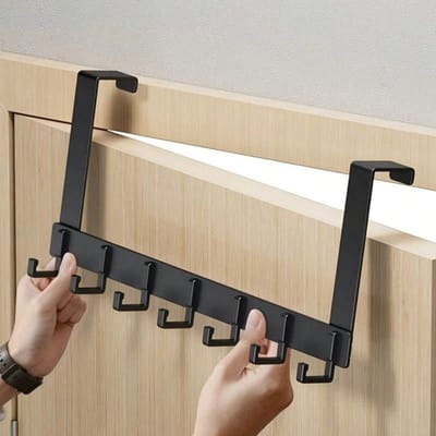 1 pièce de cintre au-dessus de la porte de 18 cm de haut avec crochet, facile à installer, pas besoin de percer des trous, cintre métallique à suspendre au-dessus de la porte, pour chapeaux, clés 7 Hooks multicolore