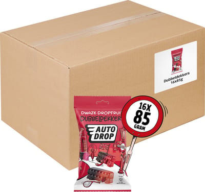 Autodrop - Snoep - Doldwaze Drop Fruit Dubbeldekkers - 16 zakjes - 85 gram