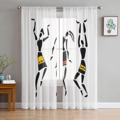 Afrikaanse Dansers Witte Tule Transparante Gordijnen voor Woonkamer de Kamer Slaapkamer Keuken Decoratie Voile Organza Gordijnen 135W x 114H(cm) white