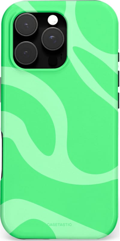 Casetastic hoesje geschikt voor Apple iPhone 16 Pro - MagSafe - Dubbellaagse bescherming - Limoen Groene Vloeiende Golven - Fashion Case - Groen