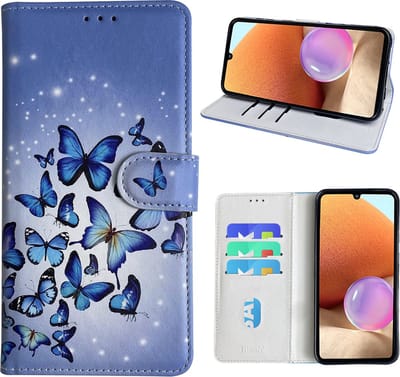 Hoesje geschikt voor Samsung Galaxy A32 4G Bookcase met Blauw vlinder print