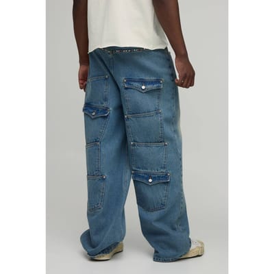 Lange Baggy Jeans Met Strass-afwerking En Meerdere Zakken | Vintage Blue | Size 30