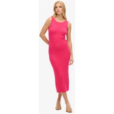Superdry Rugloze Gebreide Midi-jurk Roze Grootte: 38