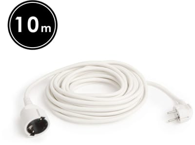 Verlengsnoer - 10 m - Wit - Schuko CEE 7/4 Stopcontact - Stekker CEE 7/7 - H05VV-F 3×1,5 mm² - 10/16 A - 250 V AC - IP20 - PVC Mantel - Geschikt voor Huis, Kantoor & Tuin [20504WH]