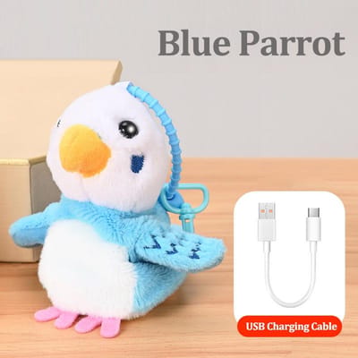 Simulatie Elektrische Papegaai Sleutelhanger Sleutelring Tas Sleutelhouder Kwakend Beweegbare Vleugel Vogel Dier Hanger Elektronische Huisdieren Baby Kind Speelgoed yellow
