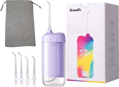 Goodli Elektrische Waterflosser Draadloos - Paars - Monddouche met 4 Standen - IPX8 Waterdicht - 60 Dagen Batterij - Tandplak Verwijderaar voor Tanden en Beugels