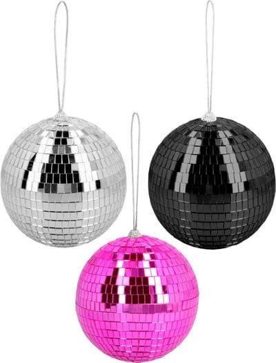 Disco spiegelballen set 3x stuks - mix kleuren - Dia 15 cm - Seventies/eighties thema versiering
