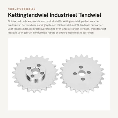 Dailygoods- Kettingtandwiel 24 Tanden - Industrieel Tandwiel - Zinklegering - Robotonderdelen - Aandrijfsystemen - Slijtvast en sterk