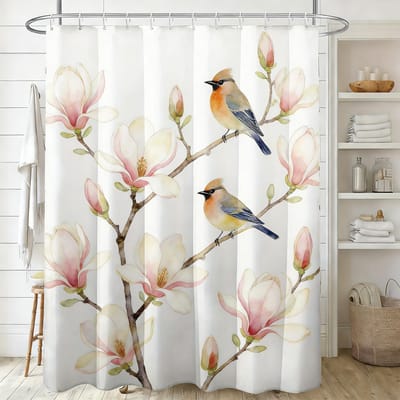 Witte Jasmijn Waterverf Bloemen met Gele Vlinders Waterdicht Douchegordijn 1pc-180x180