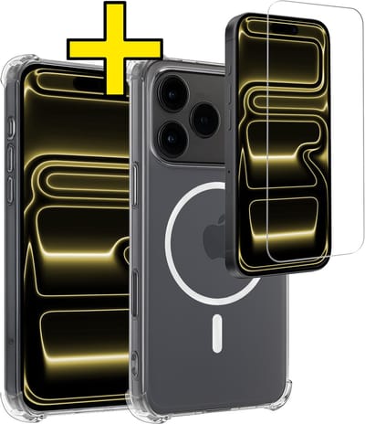 Hoesje - Met Screenprotector - Geschikt voor Apple iPhone 17 Pro - Magsafe Compatible - Sterk & Shockproof - Back Cover - Shock Proof Case - Telefoon Hoes - Telefoonhoesjes - Transparant