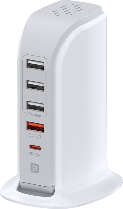 USB-snellader, PD20W/QC3.0-compatibel, veilig opladen stekkerdoos, type-C-poort - Bureau AC-adapter 5 poorten, USB-uitgang, 1,5m Verlengsnoer voor Smartphones, iPhone/iPad/Android/Samsung/ Tablet, Playstation controller - USB laadstation