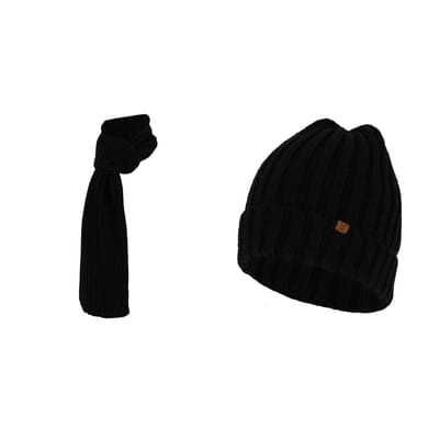Grofgebreide sjaal + muts heren - Fashion - One size - Zwart / One size