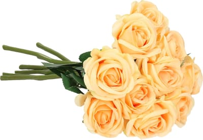 Top Art Kunstbloemen boeket roos Nina - 10x - perzik kleur - 27 cm - kunststof steel - decoratie bloem