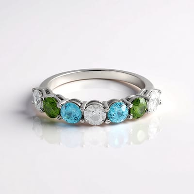 Cavill - Zilveren ring met platina coating - 3,467 ct Ratanakiri en groene zirkonia - 925 sterling zilver - Moderne kleurrijke ring met ronde zirkonen
