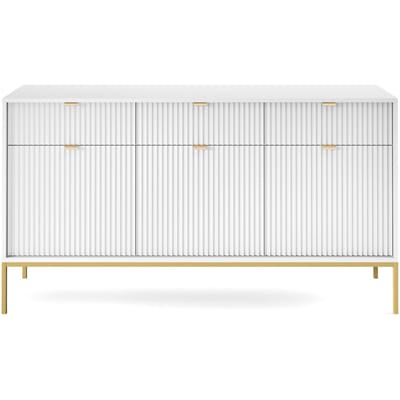 Selsey Vellore - driedeurs commode 154 cm - wit met gecanneleerde fronten en goudkleurige omlijsting