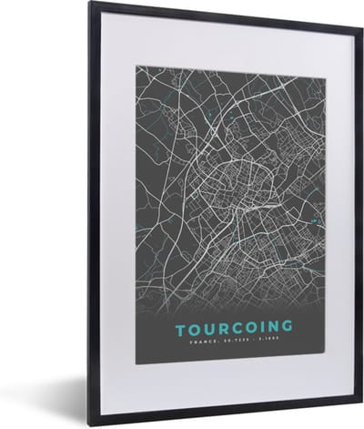 Fotolijst incl. Poster - Frankrijk - Stadskaart - Kaart - Plattegrond - Tourcoing - 30x40 cm - Posterlijst