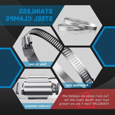 Flexibele Aluminium Afvoerslang met 2 Slangklemmen en RVS voor Badkamer en Keuken - Ideaal voor Hydroponics (O125mm x 5m, Zwart)