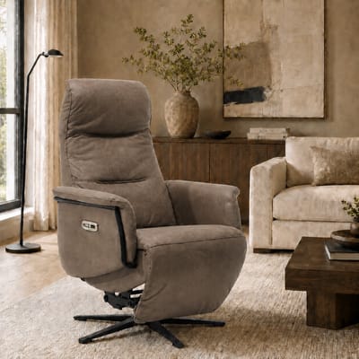 Relaxfauteuil Vince – Microleder – Sta-op stoel - Elektrisch Verstelbaar – Met accu – 2 Motoren – 360° Draaibaar - Liver