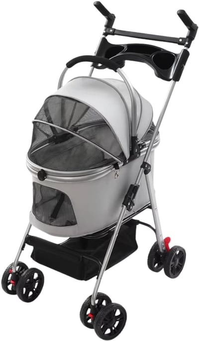 Hondenbuggy – Voor kleine honden en katten – Afneembare en opvouwbare reisbuggy – Grijs