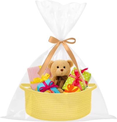 Kleine Geweven Mand met Cadeautassen en Linten, Lege Decoratieve Cadeaubox, Baby Cadeaumand voor Kinderkamer, Opbergmand van Katoenen Touw met Handvatten en Organisatiefunctie