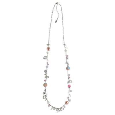 Behave - Ketting in romantische stijl met hangers en kralen - Modeaccessoire in roze, aqua blauw en wit - Lengte 90 cm (+verlengketting 7 cm)