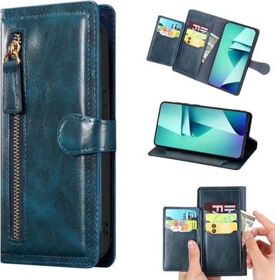 LuxeBass Hoesje geschikt voor Samsung Galaxy S22+ - Boekhoesje - Blauw - Vintage portemonne hoes met ritssluiting gsm hoesje - telefoonhoes - telefoonhoesjes