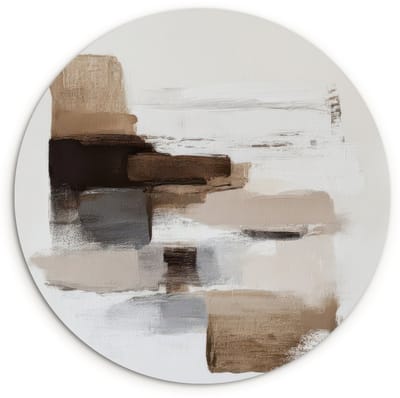 WallCircle® Wandcirkel 120x120 cm - Muurcirkel Penseelstreken - Balans - Beige - Bruin - Muurdecoratie woonkamer - Wanddecoratie slaapkamer - Kamer decoratie accessoires - Ronde schilderijen XXL