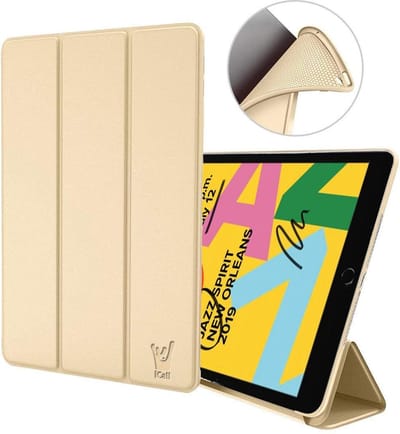 Hoes geschikt voor iPad 2019 / 2020 / 2021 10.2 inch - Trifold Book Case Kunstleer Tablet Hoesje Goud