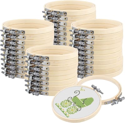 40 Pcs 10cm Bamboe Borduurhoepels, Ronde Cirkel voor Borduren en DIY Kunstprojecten, Verstelbare Naaigereedschappen