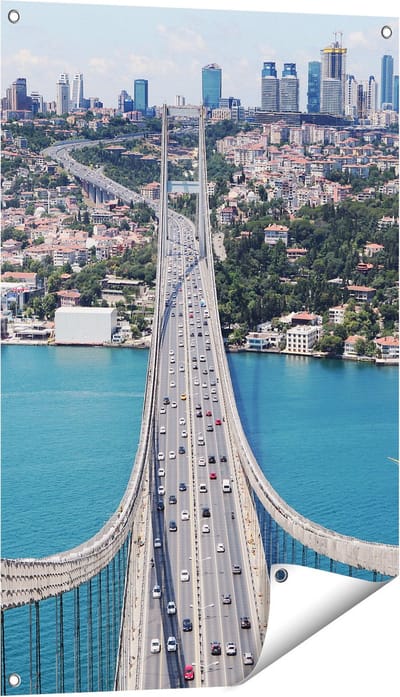 Gards Tuinposter Istanbul Bosporus Brug vanaf Boven - 60x90 cm - Tuindoek - Tuindecoratie - Wanddecoratie buiten - Tuinschilderij