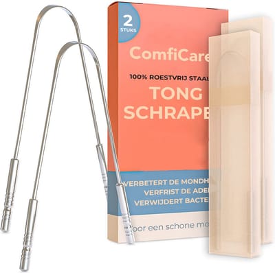 ComfiCare® Tongschraper 2 stuks - Tongreiniger - Tongue scraper - Tongschraper rvs - Tongue cleaner - Tongue scraper stainless steel - Voor mondverzorging - RVS