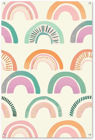Tuinposter 80x120 cm - Tuindecoratie Regenboog - Pastel - Patroon - Poster voor in de tuin - Buiten decoratie - Schutting tuinschilderij - Tuindoek muurdecoratie - Wanddecoratie balkondoek