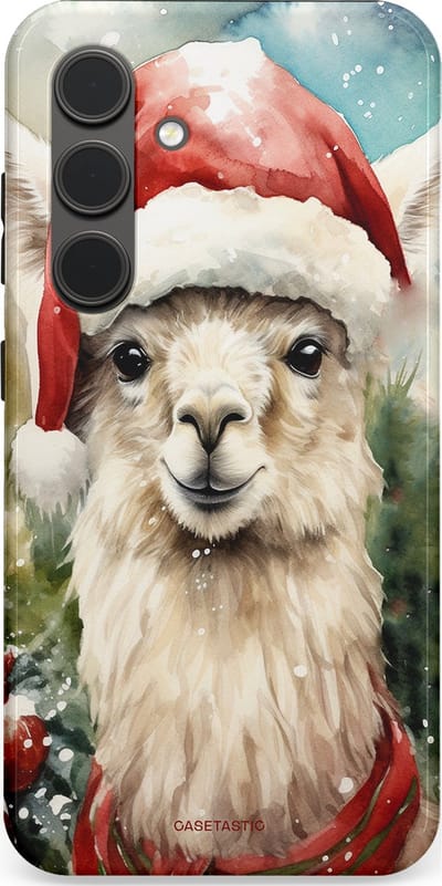 Casetastic hoesje geschikt voor Samsung Galaxy S24 - Dubbellaagse bescherming - Kerst Lama - Fashion Case - Taupe Lichtgrijs Donkergrijs Saliegroen