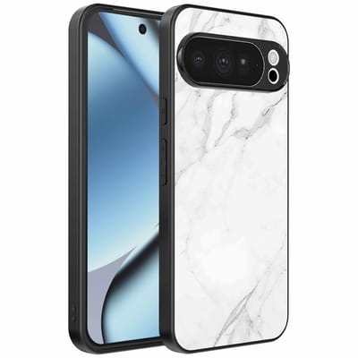 Geschikt voor Google Pixel 10 Pro Telefoonhoesje met Wit Marmer Opdruk - TPU Backcover Case White Marble Design - Zwart - Smartphonica geschikt voor Google Pixel 10 Pro