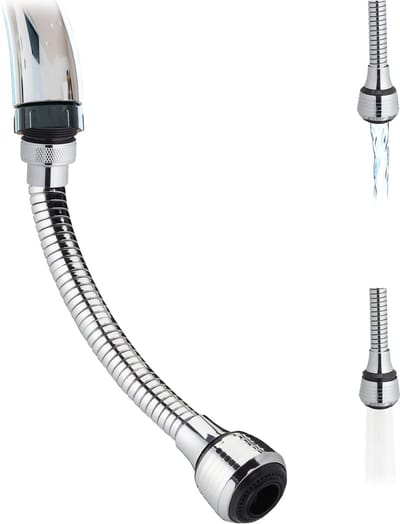 kraanslang flexibel - 30 cm - 2 sproeistanden - waterbesparend - rvs - zilver
