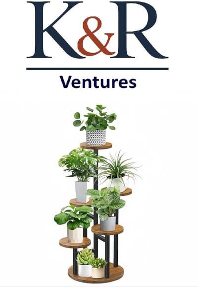 K&R Ventures® Houten Planten Standaard – 6-Laags Bloemenrek & Plantenplank – Zwarte Plantentafel voor Meerdere Planten – Decoratief Plantenrek voor Binnen
