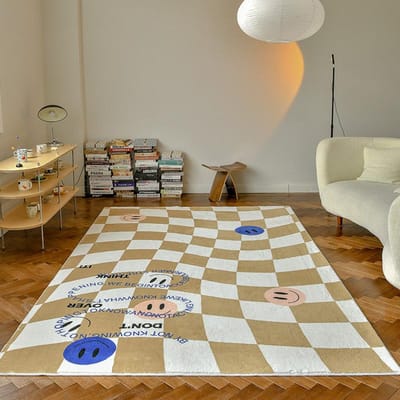 Nieuwe mode Amerikaanse retro woonkamer artistieke smiley tapijt slaapkamer grote oppervlakte decoratie zacht trendy schattig geruit tapijt 100x150cm