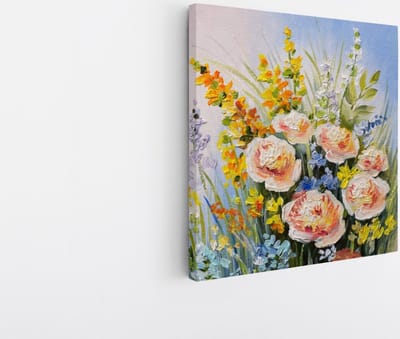 Saammp Canvas Schilderij - Pastel Bloemen - Natuur - Abstract - 20x20 - Foto op canvas - Wanddecoratie - Muurdecoratie Woonkamer - Kantoor Decoratie
