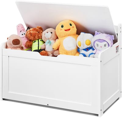 SnelShoppen - Houten Speelgoedkist voor Kinderen - Grote Opbergbank met Klapdeksel en Veiligheidsscharnier - Wit - 830 x 455 x 609 mm - Ideaal voor Sp