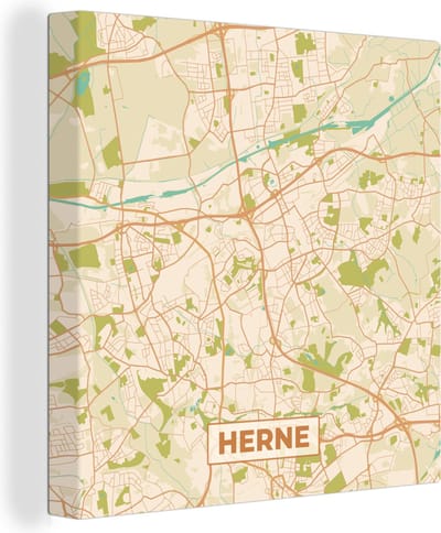 Canvas Schilderij Vintage - Stadskaart - Plattegrond - Herne - Kaart - 20x20 cm - Wanddecoratie