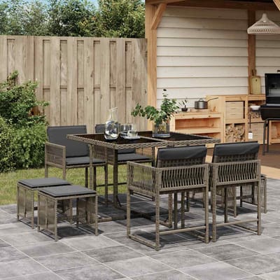 vidaXL - 9-delige - Tuinset - met - kussens - poly - rattan - grijs