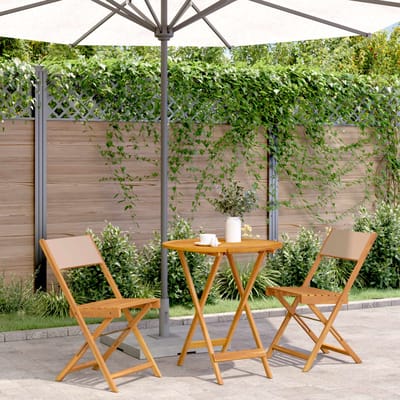 vidaXL - 3-delige - Bistroset - stof - en - massief - hout - taupe