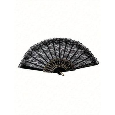 1 st Nieuwe Chinese Vintage Zwarte Kant Vouwbare Waaijer Cheongsam Waaijer Met Kwastjes Ouderwetse Stijl Beste Cadeaus Verjaardag Decoratieve Waaijer, Casual Minimalistische Stijl 1pc-black Fan veelkleurig