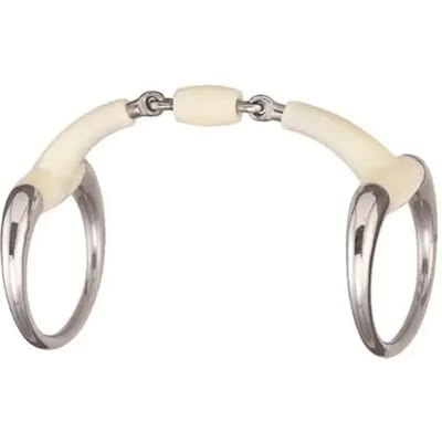 Olijfbit voor paarden ronde ring dubbele koppeling + roller Soyo Happy mouth
