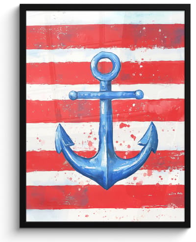 Poster in lijst - Fotolijst 60x80 cm - Posters - Anker - Verfspatten - Rood - Blauw - Posterlijst zwart - Decoratie - Wanddecoratie woonkamer - Muurdecoratie slaapkamer