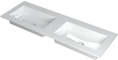 INK Kraft Wastafel Dubbele Bak met 2 Kraangaten - 1400x450x10 mm - Glans Wit